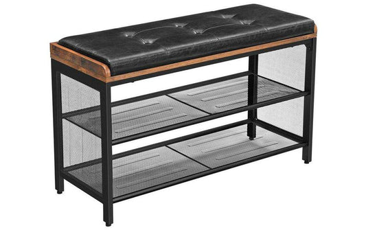 VASAGLE Schuhregal mit Sitzpolster 80 x 30 x 48 cm Schwarz Braun