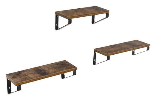VASAGLE Wandregal 3er Set 30/35/40 x 11 cm/12 cm, Schwarz/Braun