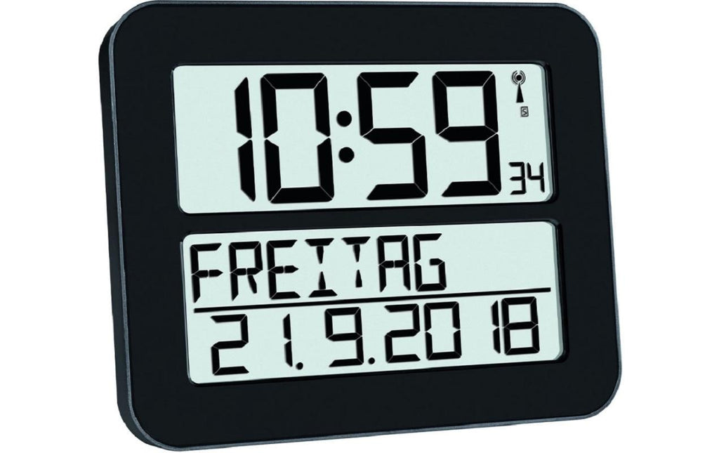 TFA Digitale Funkuhr TIMELINE MAX Exklusive 4 x 1,5 V AA, Schwarz
