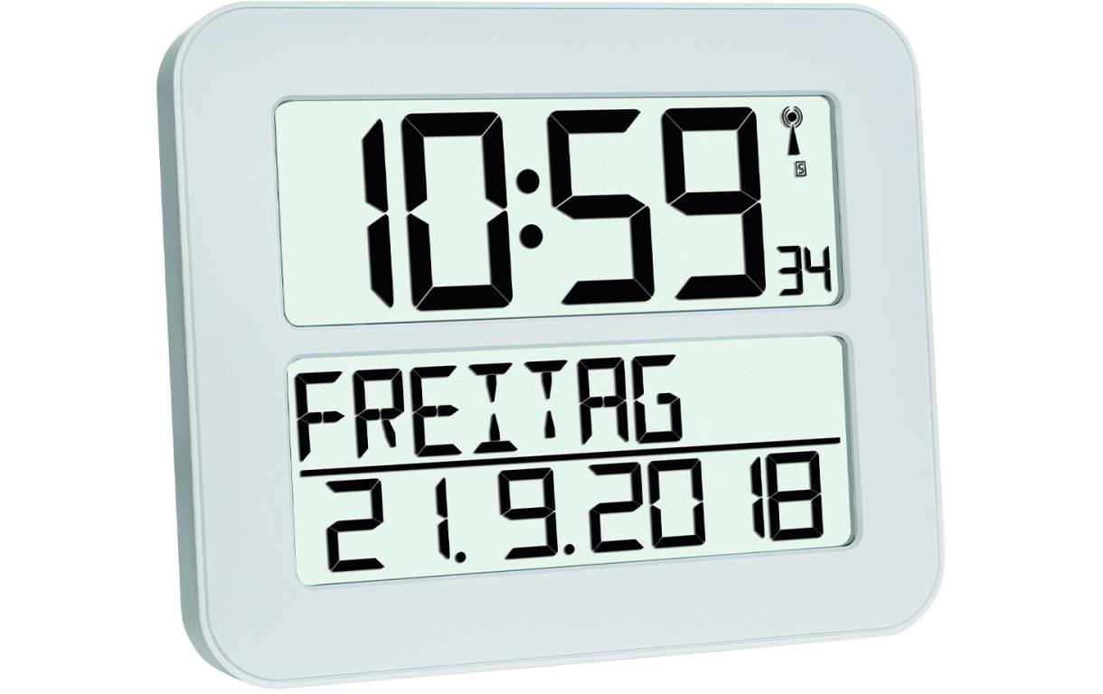 TFA Digitale Funkuhr TIMELINE MAX Exklusive 4 x 1,5 V AA, Weiss
