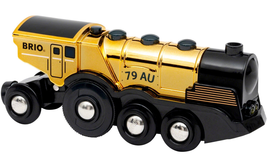 BRIO Eisenbahn Goldene Batterielok mit Licht und Sound