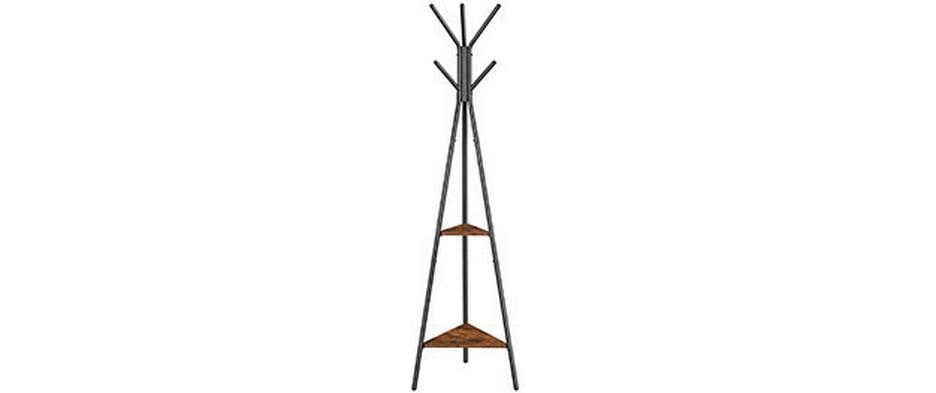 VASAGLE Garderobenständer mit 2 Ablagen 179 cm, Braun/Schwarz