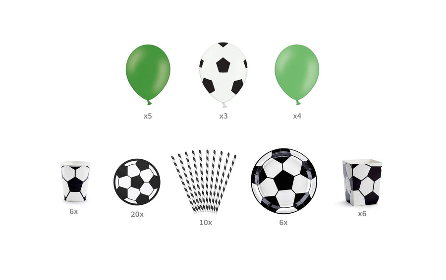 Partydeco Partyset Football 6-teilig, Schwarz-Weiss / Grün