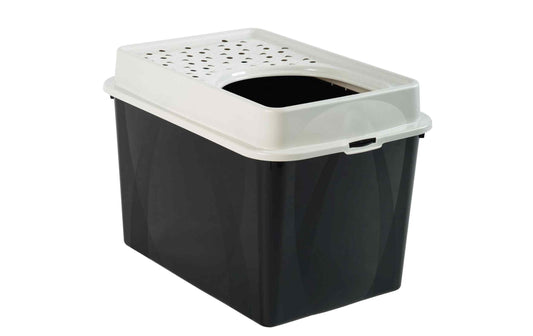Rotho Katzentoilette Berty Eco mit dunkler Wanne und hellem Deckel mit Einstieg