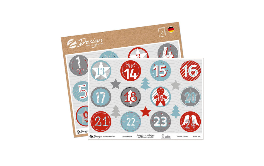 Z-Design Adventskalender-Zahlen 1-24 A5 2 Mehrfarbig