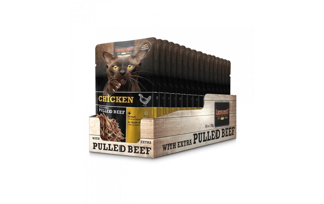 Leonardo Cat Food Nassfutter Huhn & Pulled Beef, 16 x 70 g