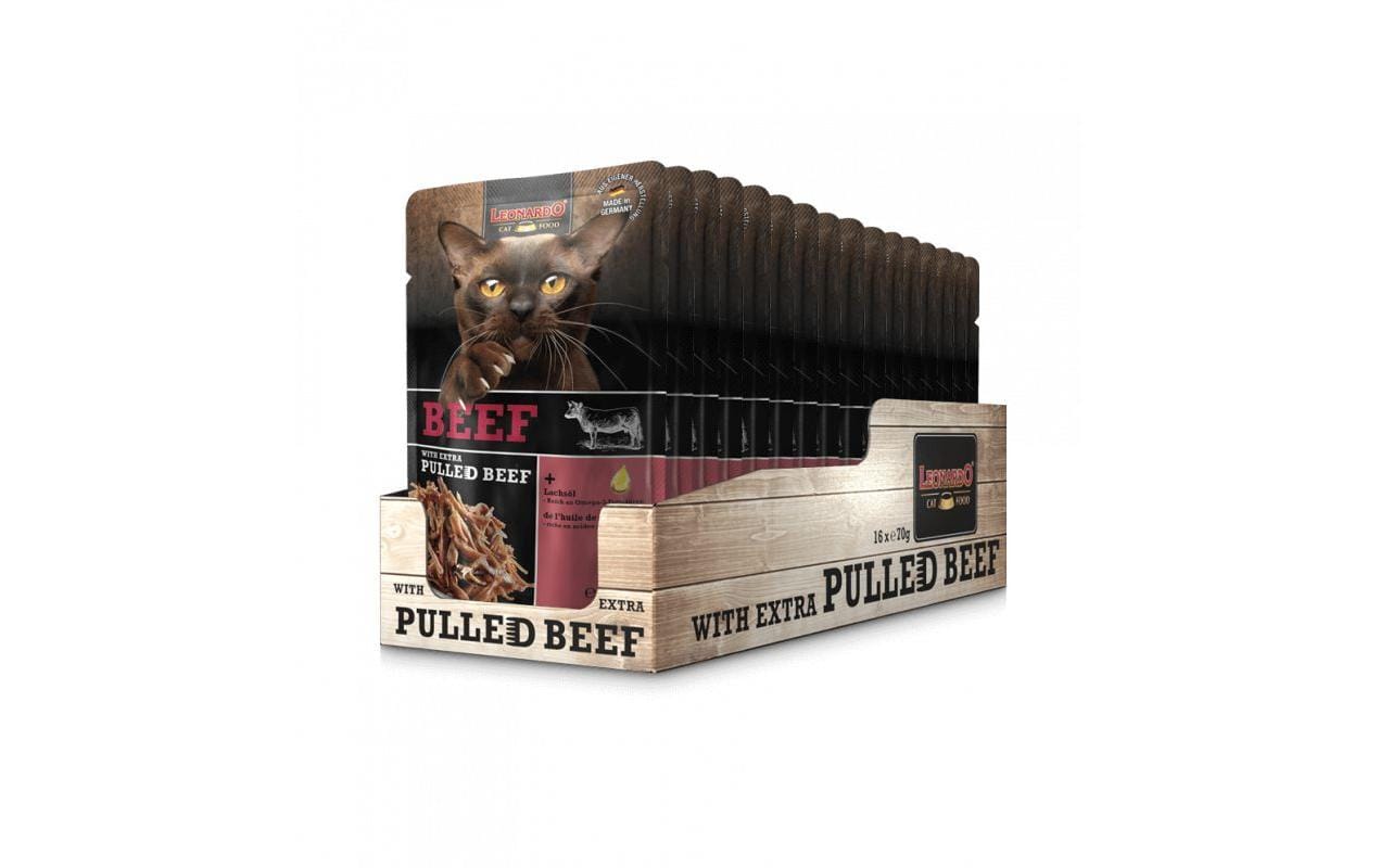 Leonardo Cat Food Nassfutter Rind & Pulled Beef, 16 x 70 g