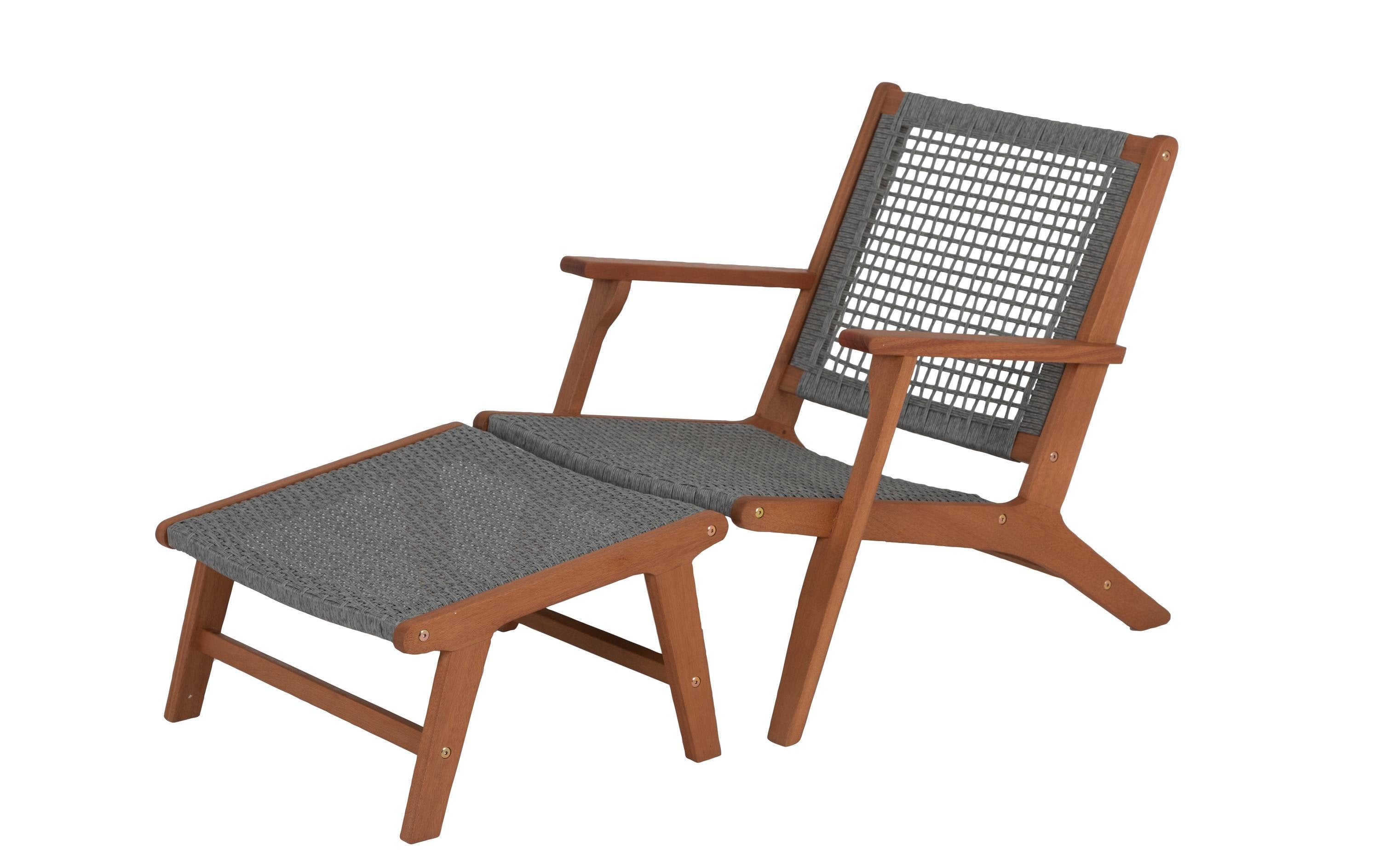 FSC® Sessel Outdoor Akazienholz Grau Braun mit Hocker Garteneinrichtung Acamp