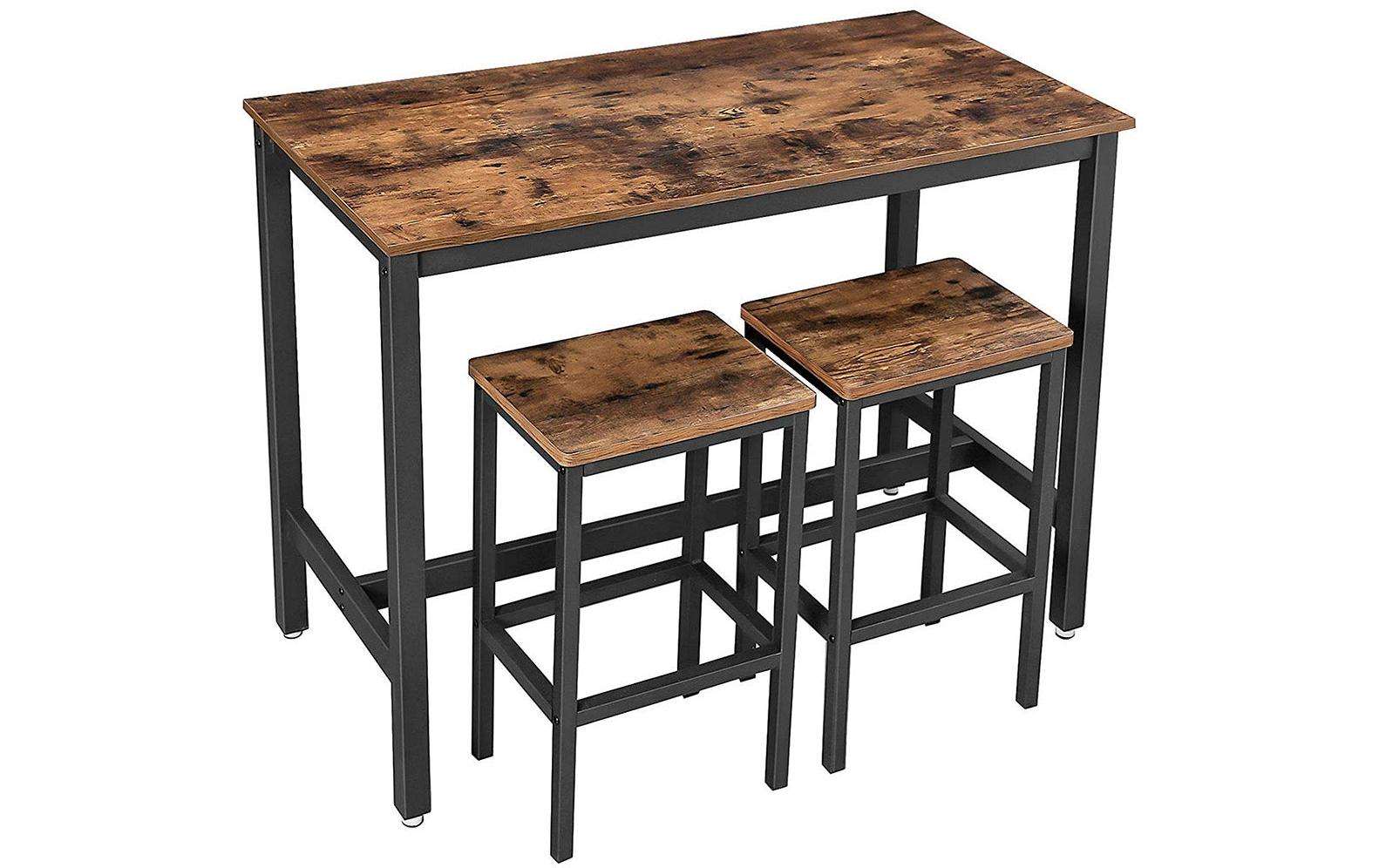 Vasagle Bartisch mit 2 Hocker Schwarz/Braun