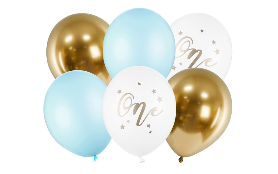 Partydeco Luftballon One Pastellblau Ø 30 cm, 6 Stück