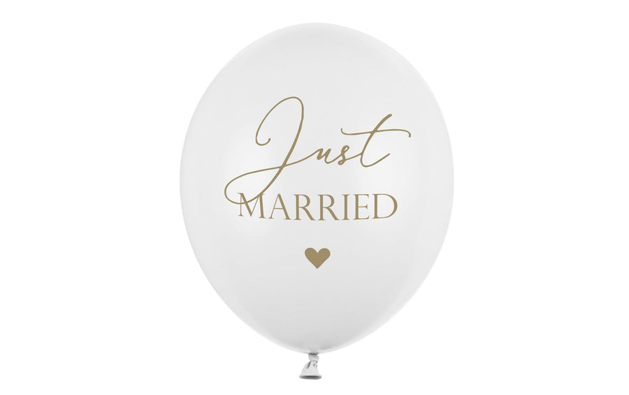 Partydeco Luftballon Just Married Weiss/Gold Ø 30 cm, 6 Stück