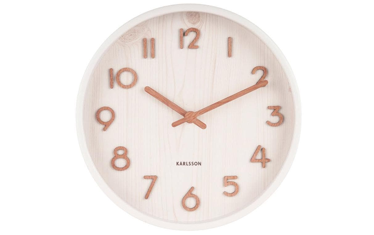 KARLSSON, Wanduhr Pure Ø 22 cm, Weiss Lindenholz,22x4.5cm(DxT),exkl.1xAA Batterie
