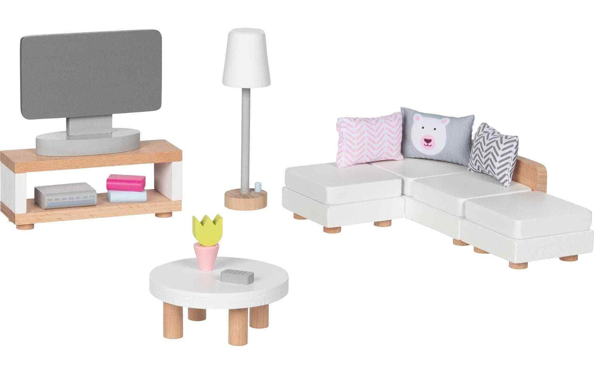 Goki Puppenhausmöbel Wohnzimmerausstattung 15-teilig