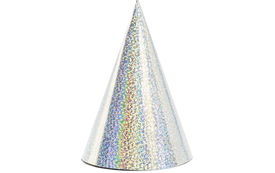 Partydeco Partyhüte holografisch Silber, 16 x 10 cm, 6 Stück