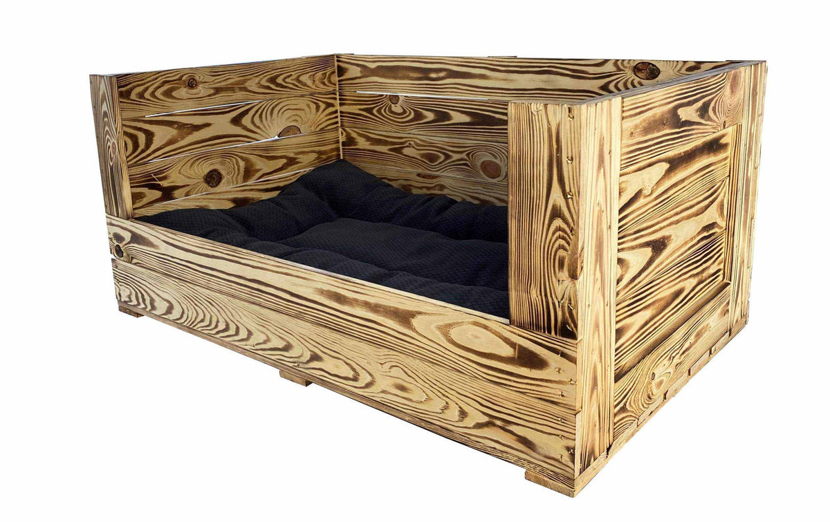 Holz Zollhaus Hunde-Sofa Vintage geflammt, 90 x 57 x 42 cm