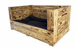 Holz Zollhaus Hunde-Sofa Vintage geflammt, 90 x 57 x 42 cm