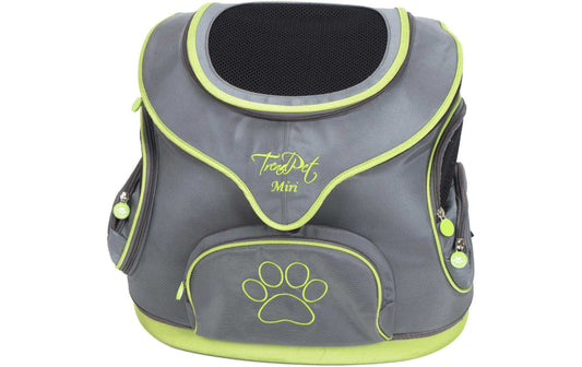 TrendPet Tiertransport-Rucksack Miri in Größe L, grau mit neongelben Nähten und Pfotenmotiv