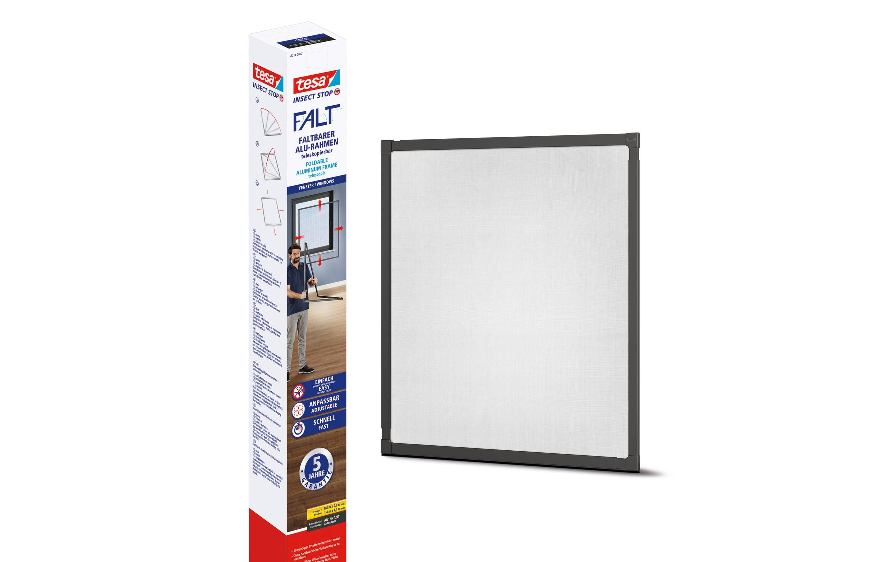 tesa Insect Stop Fliegengitter Aluminium anthrazit teleskopisch 80-140 cm Garteneinrichtung tesa