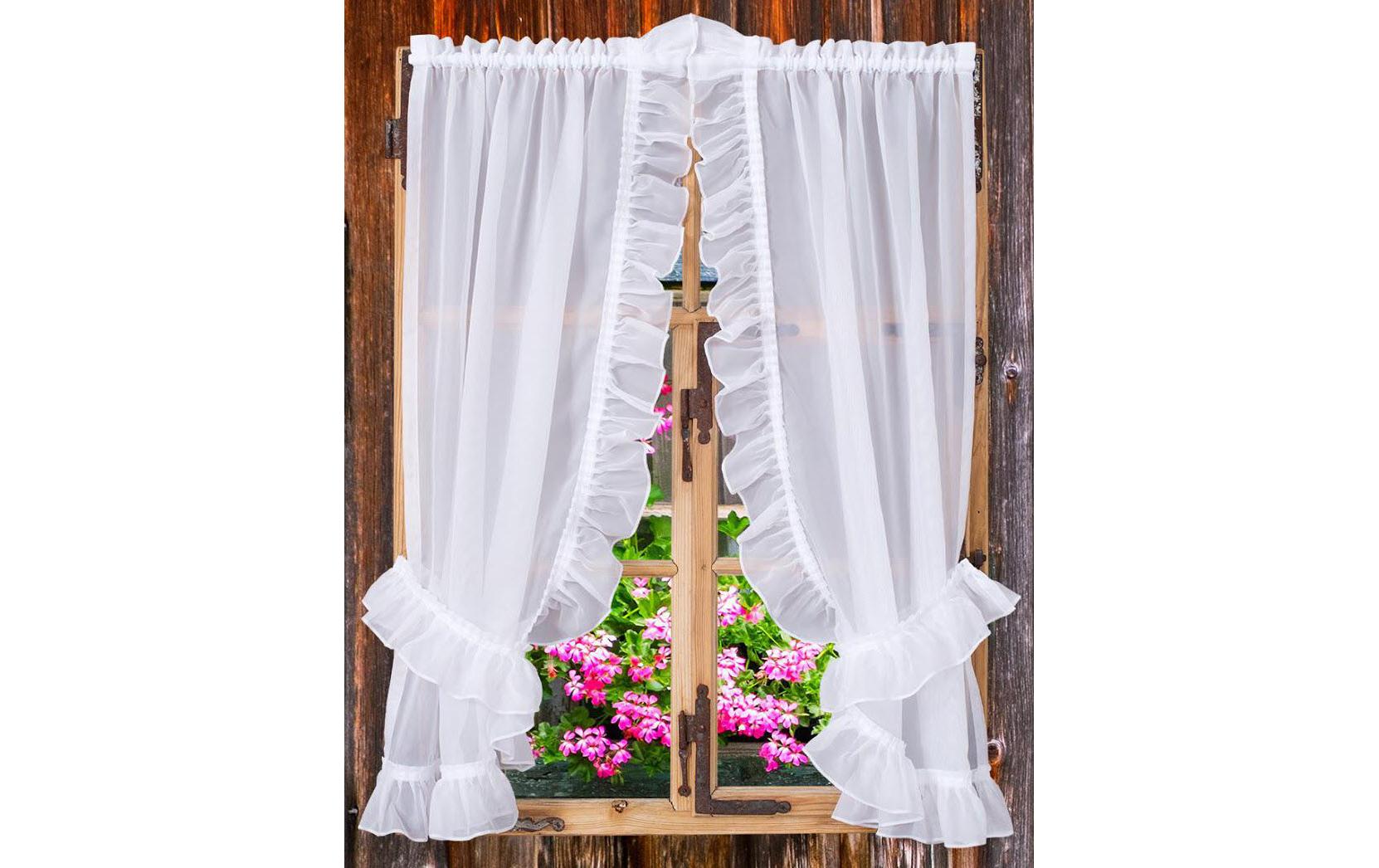 Casa Leon Tagvorhang Vitrage Volants 95 cm x 130 cm, Weiss