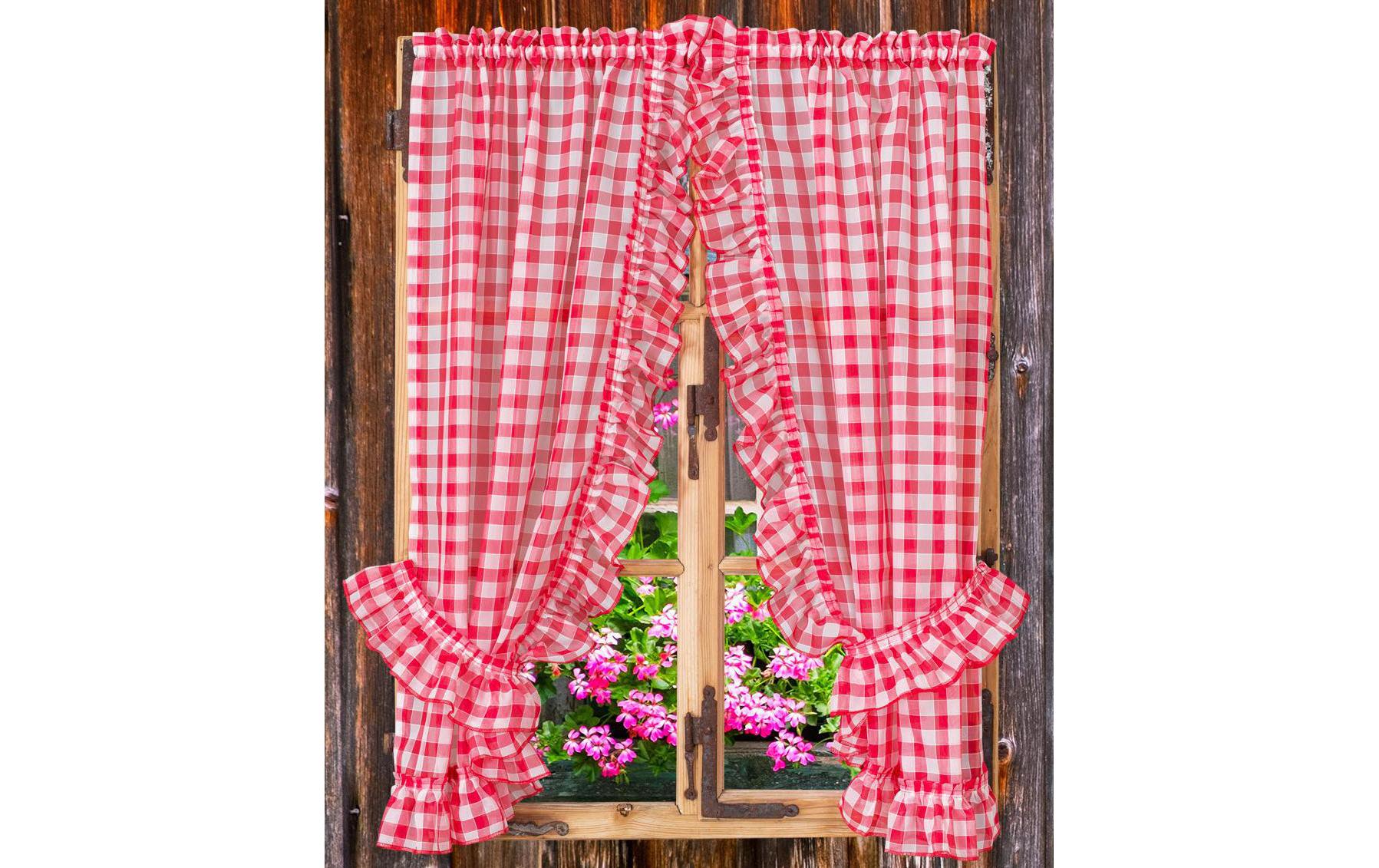 Casa Leon Tagvorhang Vitrage Volants 95 cm x 130 cm, Rot/Weiss