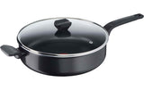 Tefal Schmorpfanne mit Glasdeckel, zwei Griffen und dunkler Antihaftbeschichtung