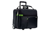 Leitz Notebook-Rollkoffer aus schwarzem Leder mit Teleskopgriff und Vordertasche