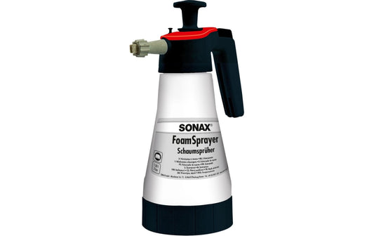 Sonax Schaumsprüher mit weißem 1-Liter-Behälter, schwarzem Griff und Sprühkopf