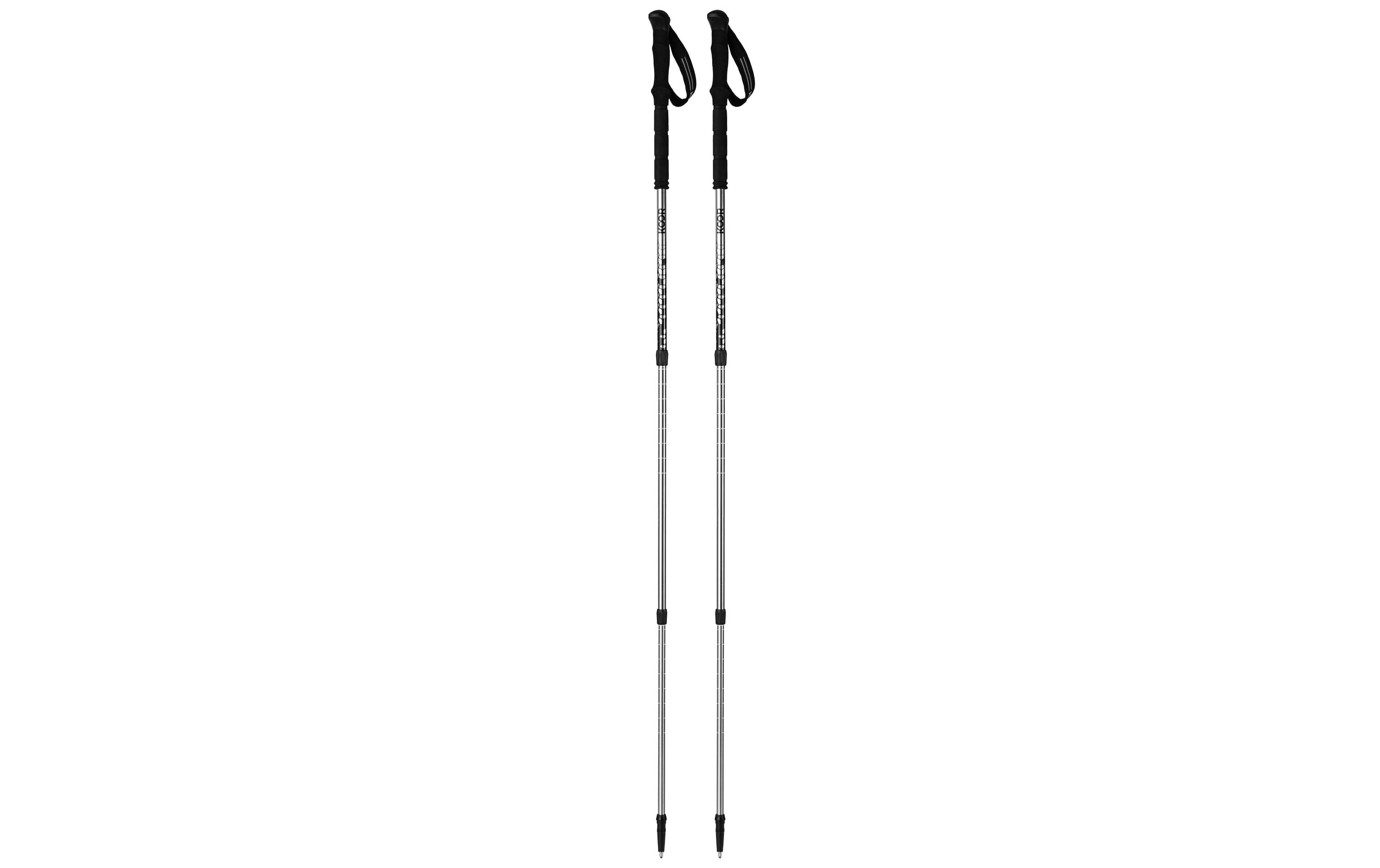 KOOR Wanderstock Alu silber-schwarz 140cm EVA Griff, Teller, Antishock, Rotating Lock
