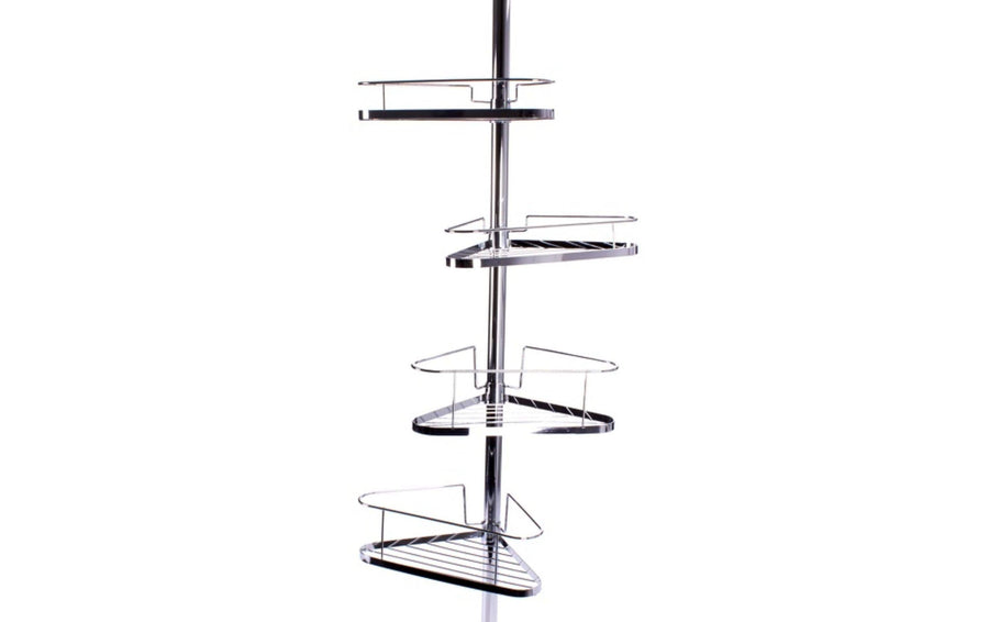 MSV Duschmittelhalter Teleskopstange 145-250 cm, 4 Körbe, Silber