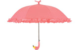 Esschert Design Taschenschirm in Rosa mit Volant und Flamingo-Griff