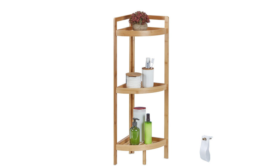 relaxdays Eckregal aus Bambus, 3 Ablagen 90x36.5x26cm Bambus, Grundmaterial: Bambus