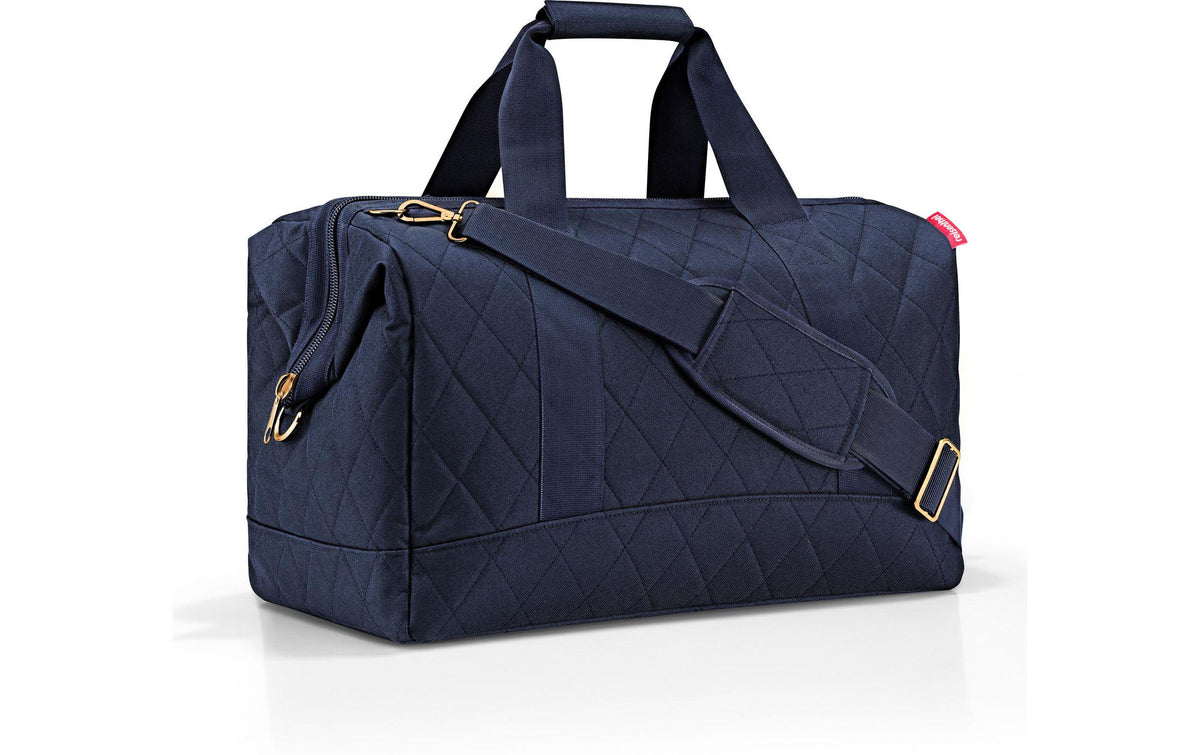 Reisenthel Umhängetasche Allrounder L Rhombus Black, dunkelblaue Reisetasche mit Rautensteppung und Tragegriffen