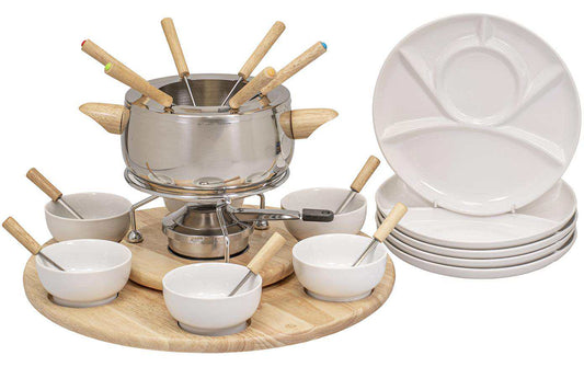 Kadastar Fleischfondue-Set Claudia 29 Teile, Braun/Weiss/Edelstahl