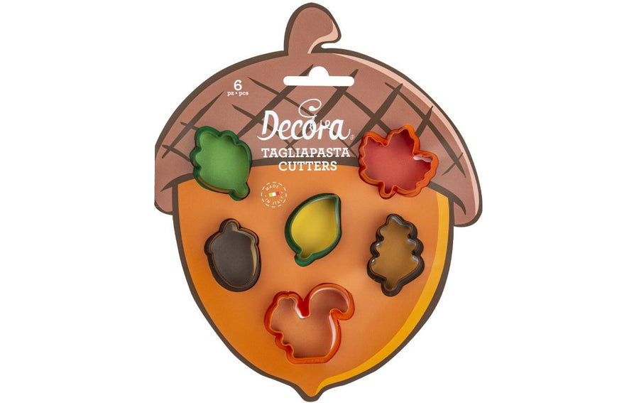 Decora Guetzli-Ausstecher Herbst 6 Stück, Dunkelbraun/Grün/Rot