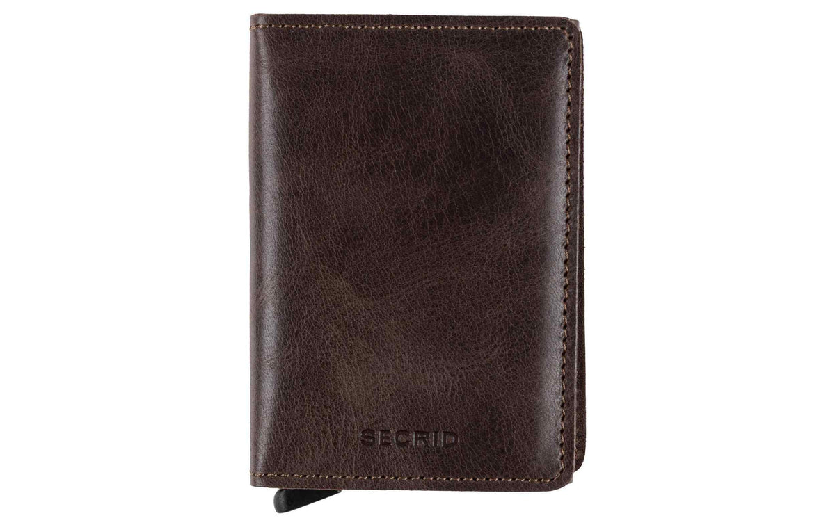 SECRID Slimwallet aus dunkelbraunem Leder mit braunen Nähten