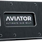 AVIATOR Slide-Portemonnaie in Schwarz mit gebürsteter Oberfläche, AirTag-Fach und Geldclip.