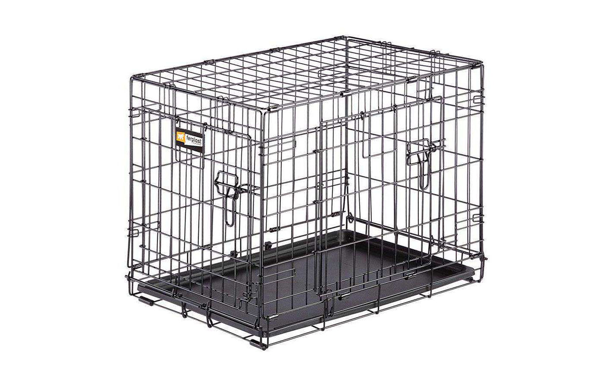 Ferplast Dog-Inn-60 faltbare Hundebox aus schwarzem Metall mit herausnehmbarer Bodenwanne