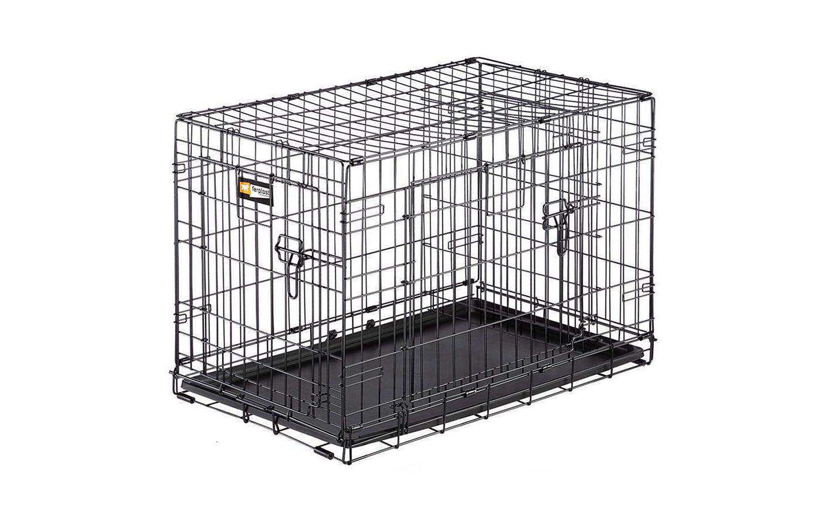 Ferplast Hundetransportbox Dog-Inn-75 aus schwarzem Metall mit Gittertür und herausnehmbarer Bodenwanne