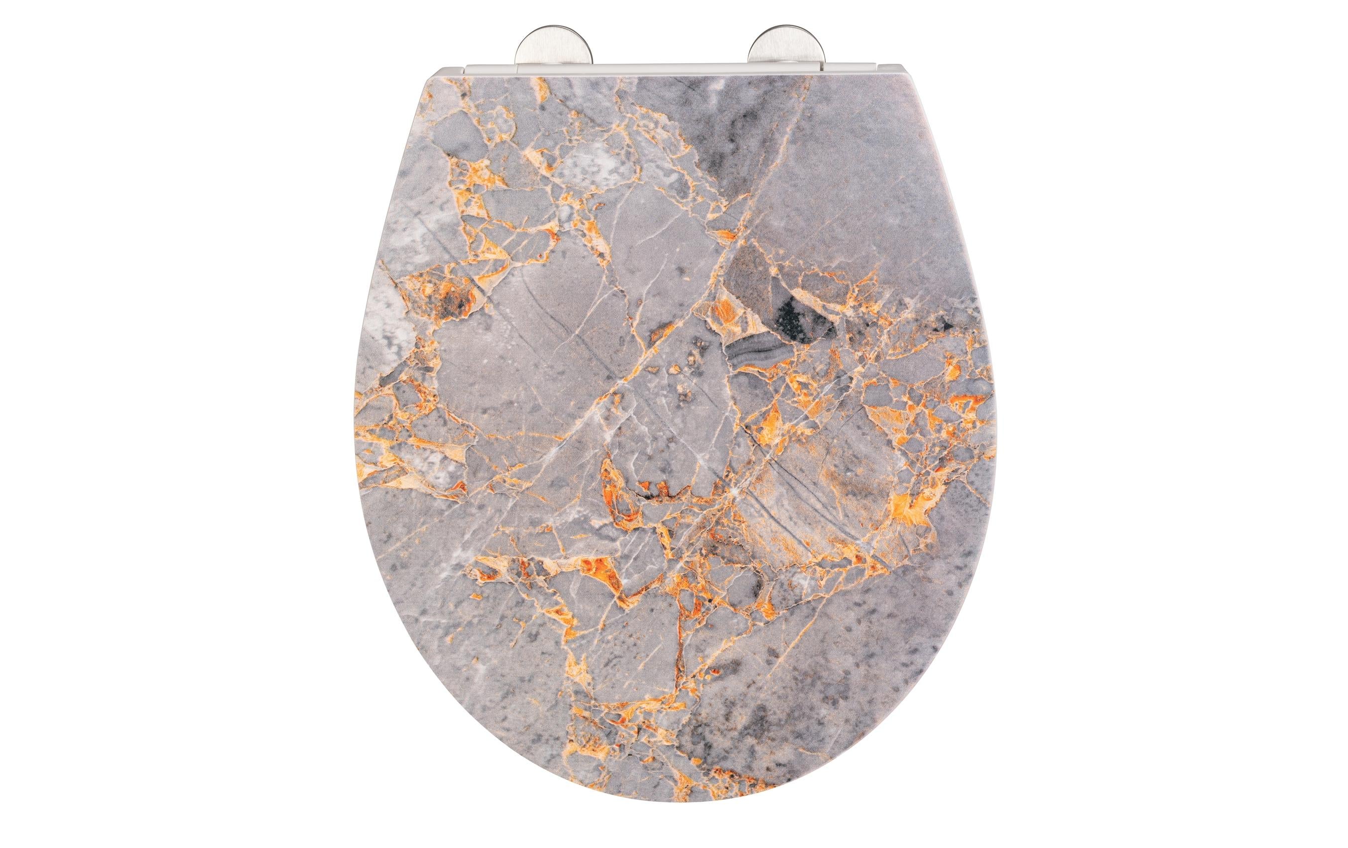 Wenko Toilettensitz Grey Marble Absenkautomatik, Grau/Gelbgold