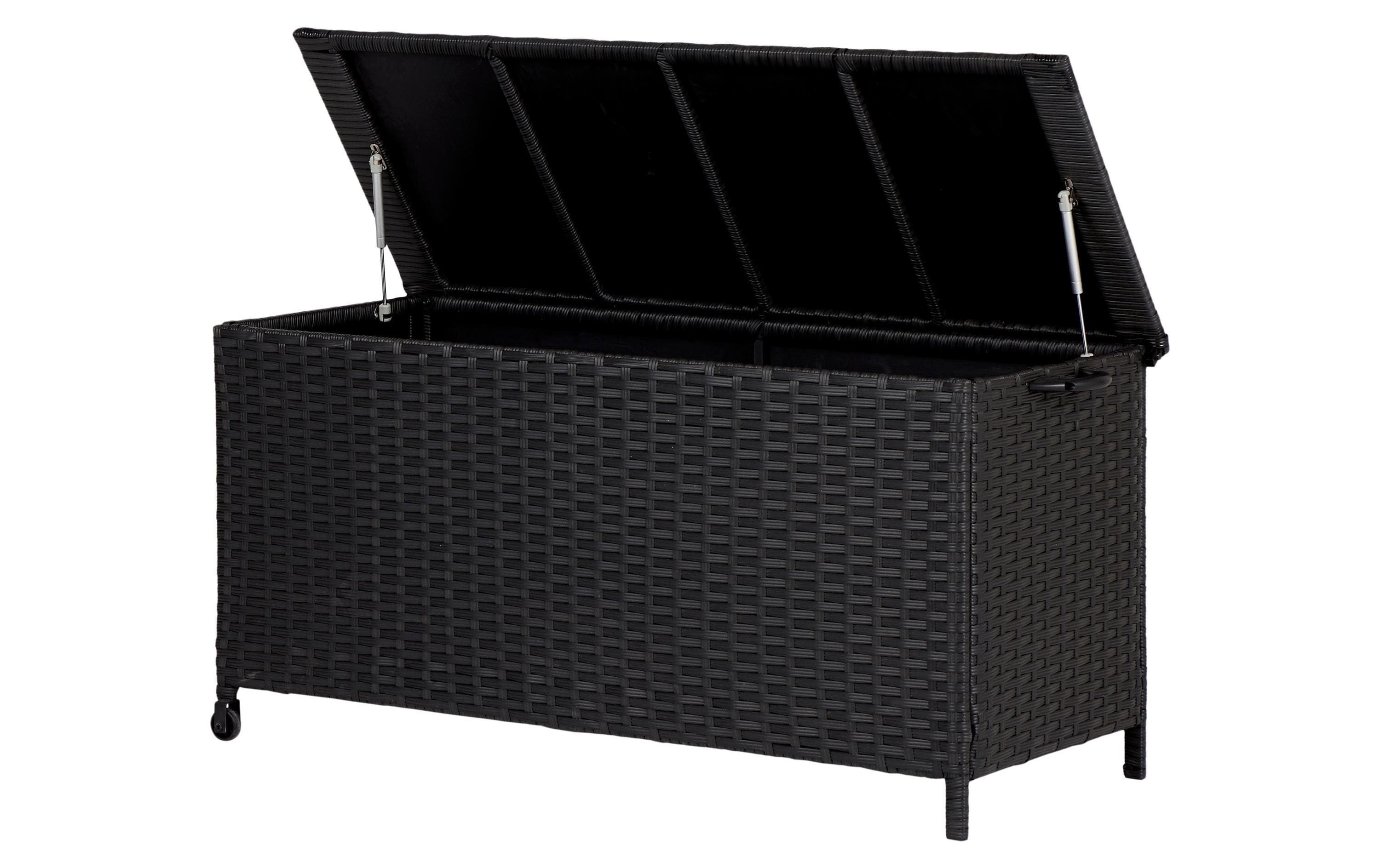 Schou Gartenbox wetterfest Schwarz Metall Rattan 133x55cm Garteneinrichtung Schou