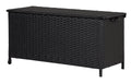 SIEGER Kissenbox Schwarz Metall Rattan 461 Liter mit Rädern Garteneinrichtung Schou