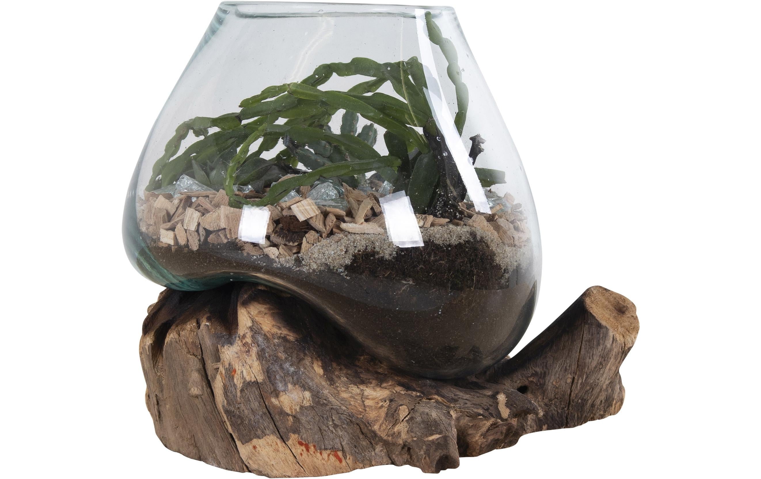 House Nordic Dekoschale San Marino Teakholz, Glas, L:25,B:18,H:15cm
