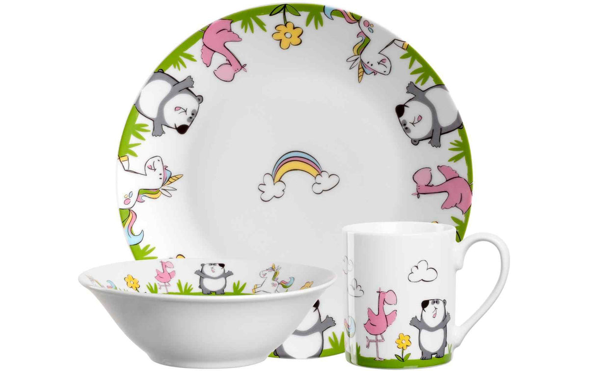 LEONARDO Kindergeschirrset Bambini Flamingo/Panda/Einhorn, 3-teilig