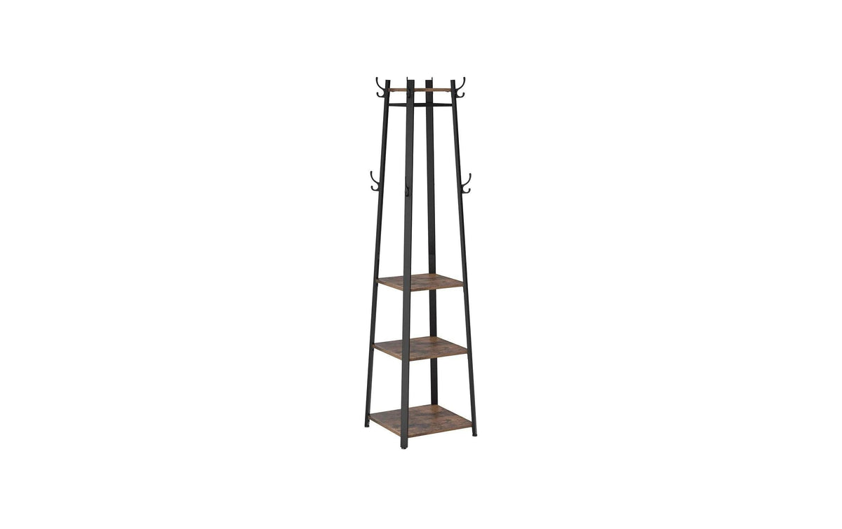 VASAGLE Garderobenständer mit 3 Ablagen 181 cm, Schwarz/Braun