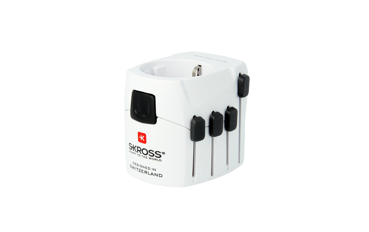 SKROSS Weltreiseadapter PRO, weißer Universaladapter mit ausziehbaren Steckern