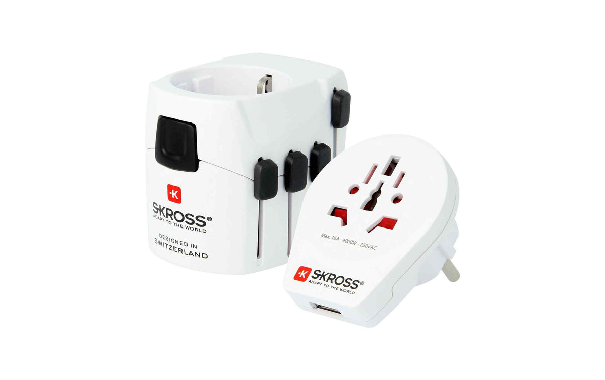 SKROSS Weltreiseadapter mit Universalsteckdose, Ländersteckern und USB-Anschlüssen