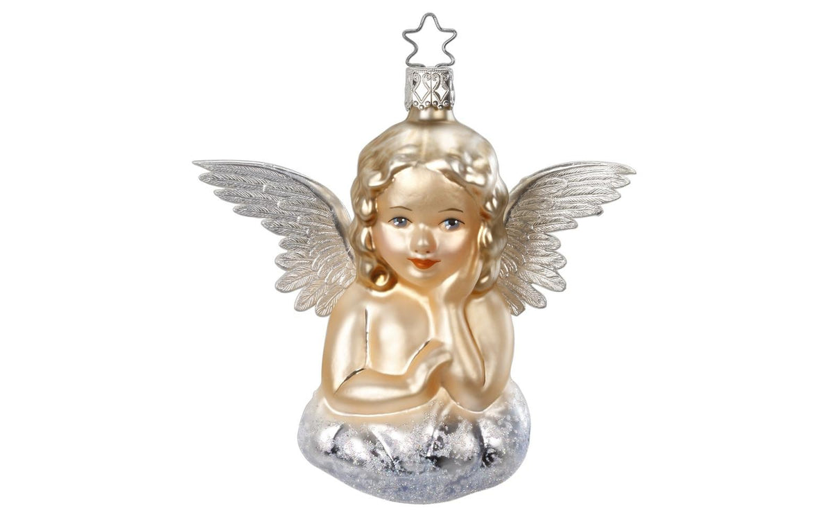 Inge Glas Manufaktur Weihnachtskugel Engel 10.5 cm, Beige/Silber