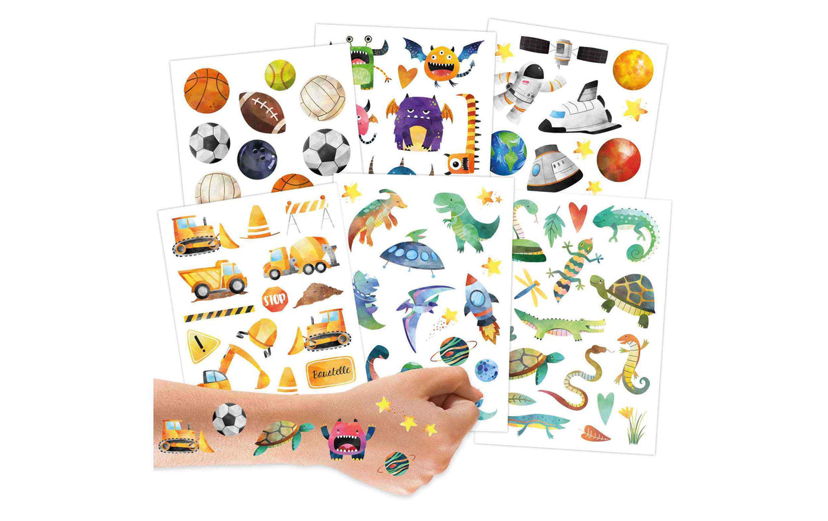 Papierdrachen Tattoo Set Metallic – Bagger & Dino