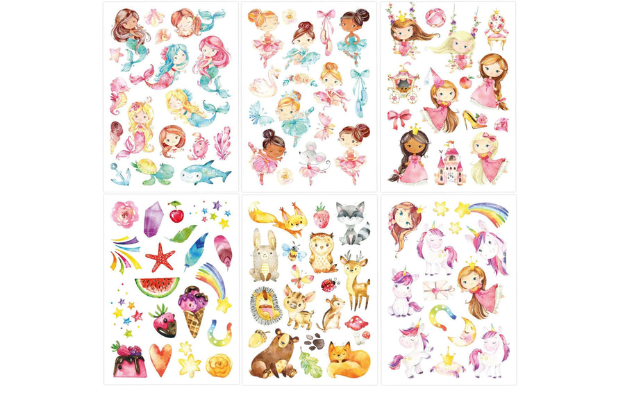 Papierdrachen Tattoo Set Einhorn, Meerjungfrau, Prinzessin