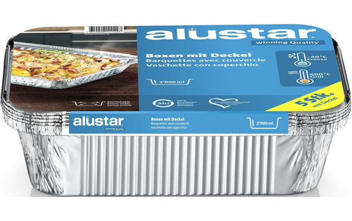 Alustar Boxen Aluminium 2000 ml – 5 Stk. für Lebensmittel Grills & Feuerstellen Alustar